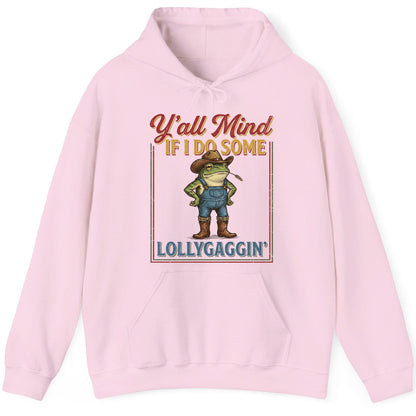 Y'all Mind If I Do Some Lollygaggin' Funny Cowboy Frog Hoodie - product mockup - Light Pink