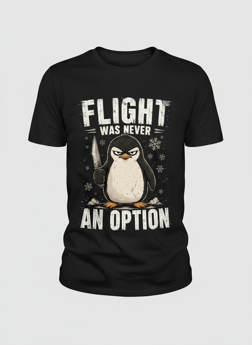 Flight Was Never an Option Funny Penguin T-Shirt - product mockup - Black