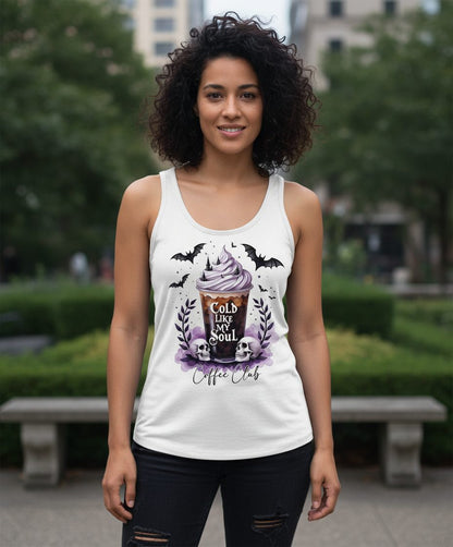 Cold Like My Soul gothic iced coffee Tank Top White lifestyle mockup