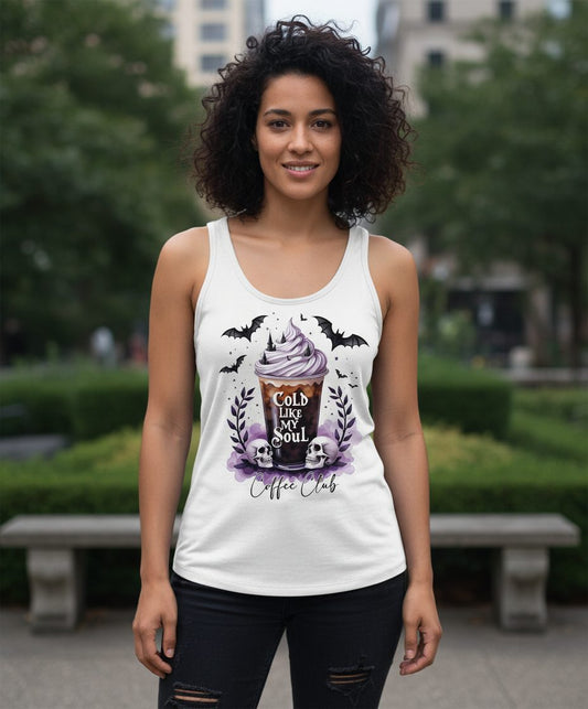 Cold Like My Soul gothic iced coffee Tank Top White lifestyle mockup