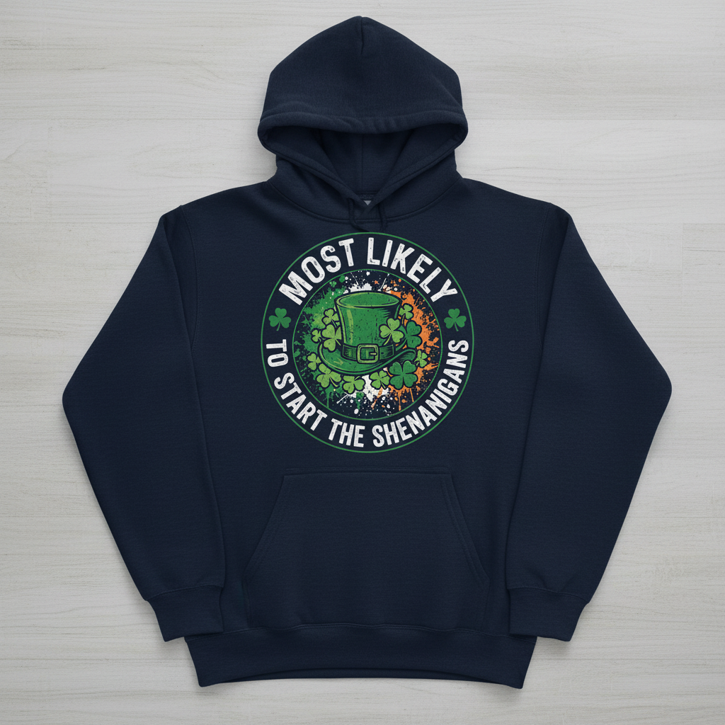 Most Likely To Start The Shenanigans St. Patrick's Day Design Hoodie - Navy