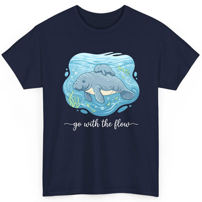 Go with the Flow Manatee T-Shirt - product mockup - Navy