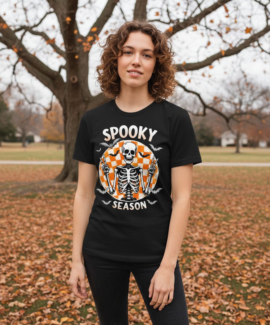 Spooky Season Halloween skeleton T-Shirt Black lifestyle mockup