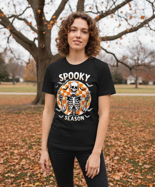 Spooky Season Halloween skeleton T-Shirt Black lifestyle mockup