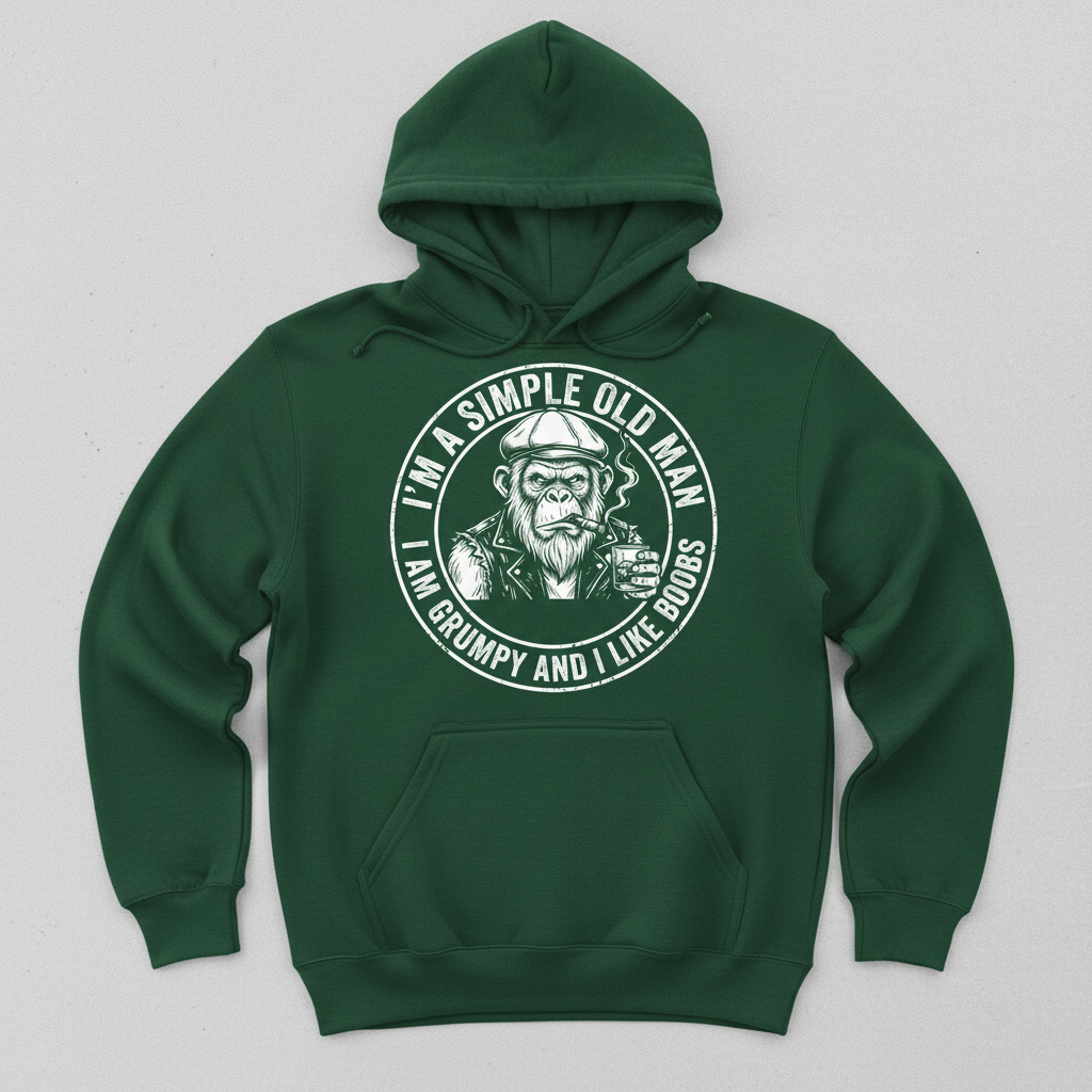 Grumpy Old Man Ape with Whiskey and Cigar Funny Quote Hoodie - Forest Green