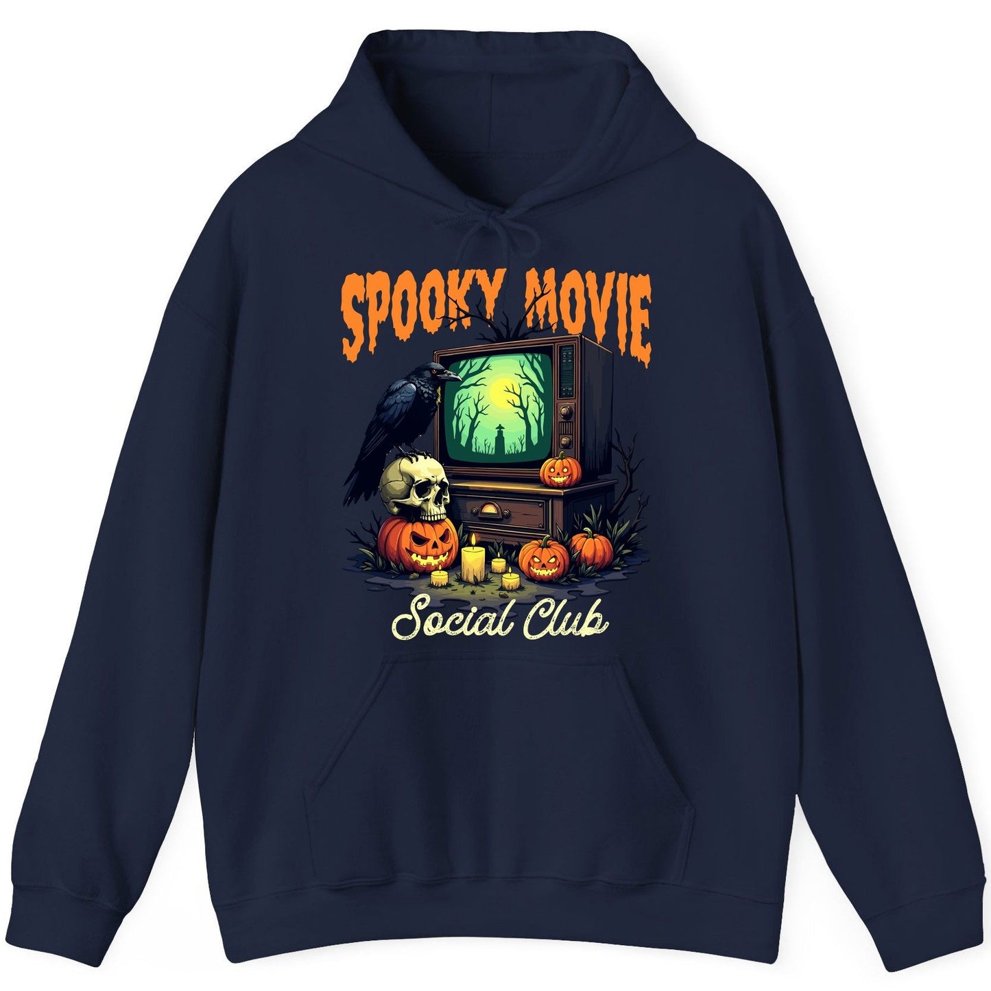 Spooky Movie Social Club Halloween Hoodie Navy product mockup