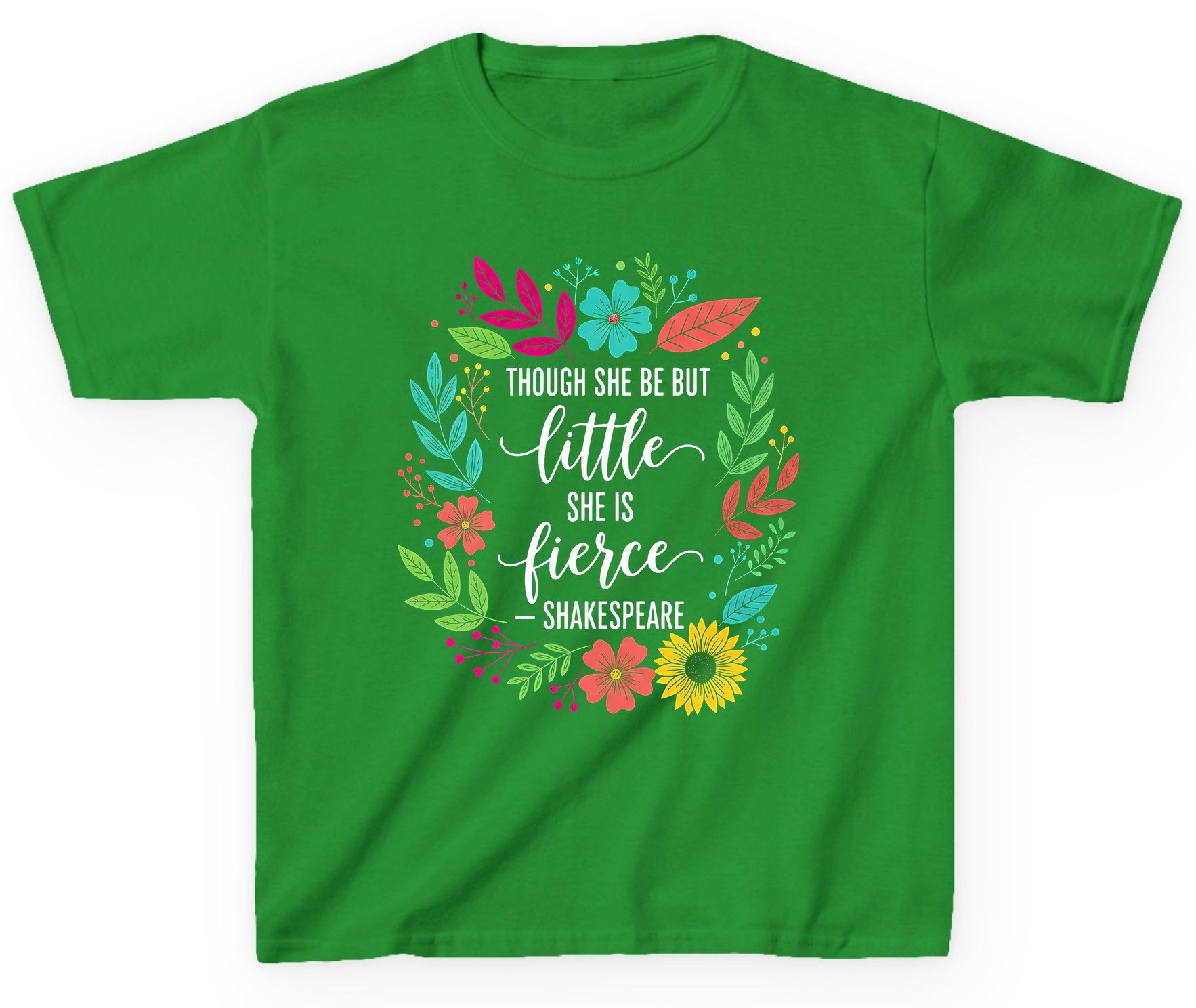 Though She Be but Little She Is Fierce - Shakespeare empowerment Youth T-Shirt Irish Green product mockup
