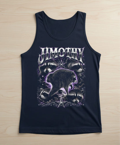 Jimothy Funny Raccoon Tank Top - product mockup - Navy