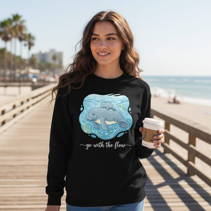 Go with the Flow Manatee Sweatshirt - lifestyle model mockup - Black
