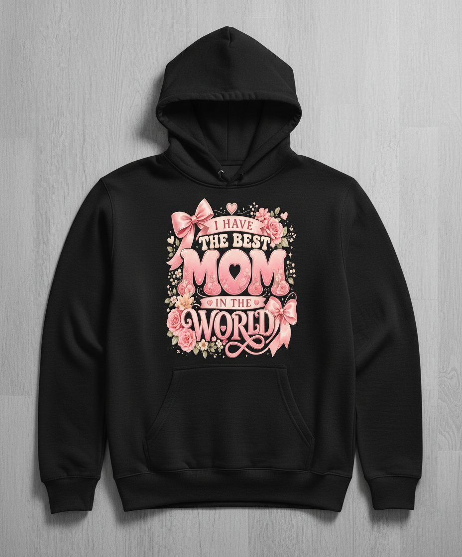I Have the Best Mom in the World Mother's Day Hoodie - product mockup - Black