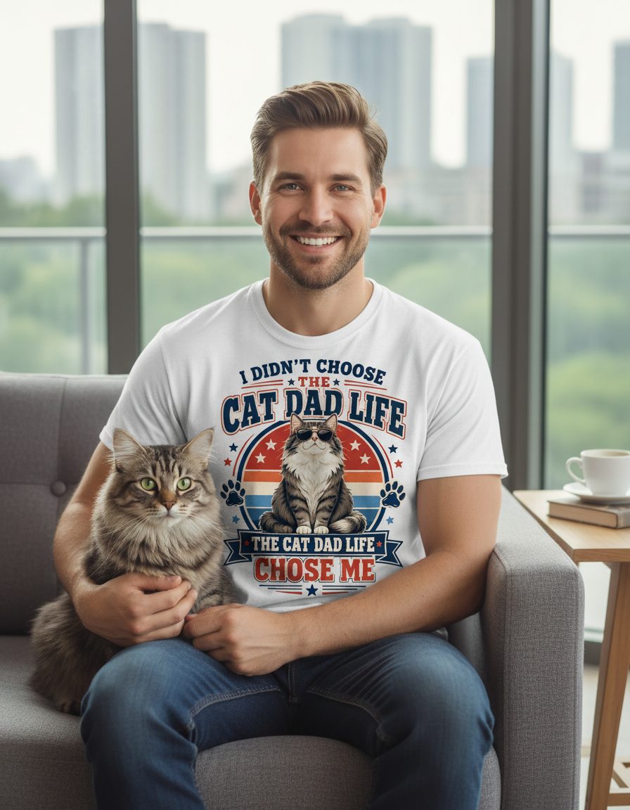 I Didn't Choose the Cat Dad Life the Cat Dad Life Chose Me cat dad T-Shirt White lifestyle mockup