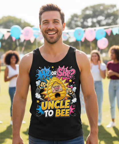 Uncle to Bee Gender Reveal Tank Top - lifestyle model mockup - Black