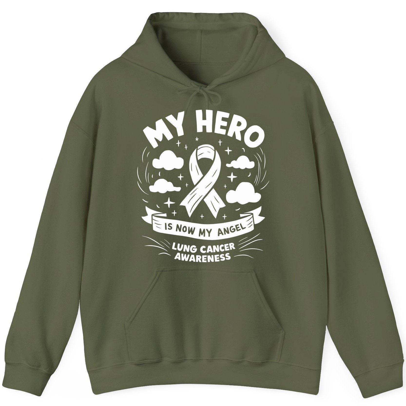 My Hero Is Now My Angel Lung Cancer Awareness lung cancer awareness Hoodie Military Green product mockup