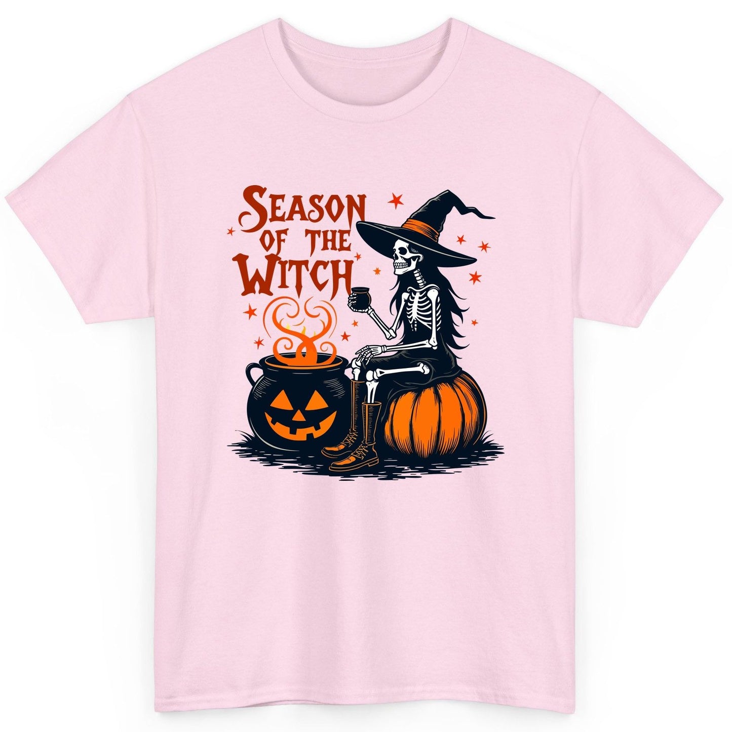 Season of the Witch skeleton witch T-Shirt Light Pink product mockup