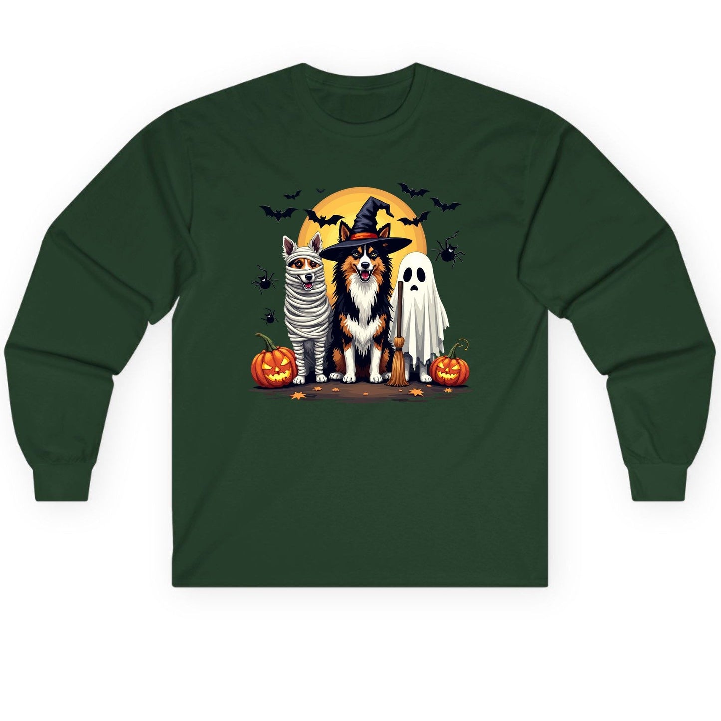 Halloween Dogs in Costumes Halloween dogs Long Sleeve Tee Forest Green product mockup