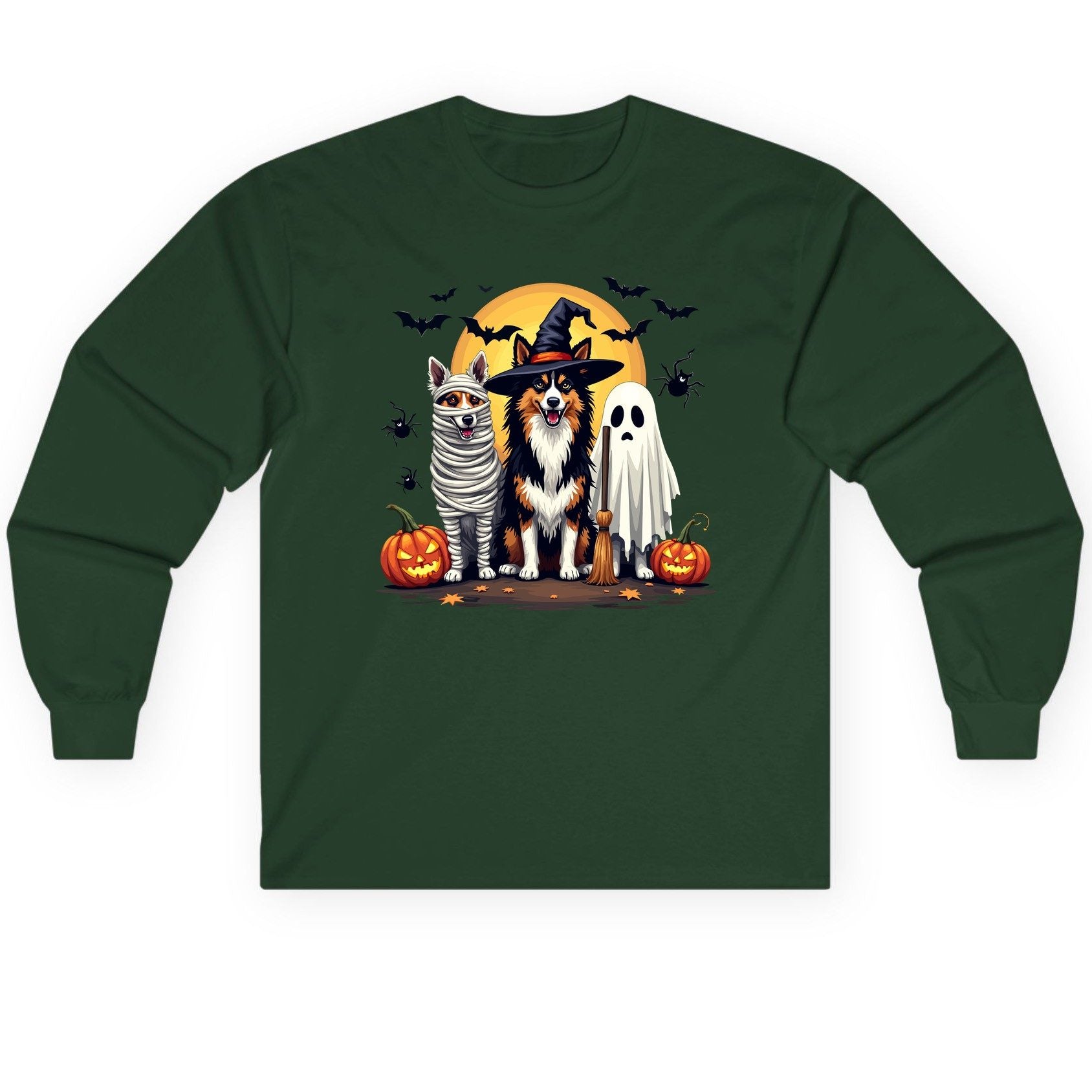 Halloween Dogs in Costumes Halloween dogs Long Sleeve Tee Forest Green product mockup