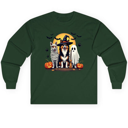 Halloween Dogs in Costumes Halloween dogs Long Sleeve Tee Forest Green product mockup