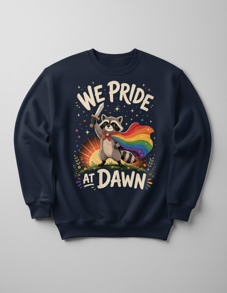 We Pride at Dawn Lgbtq Raccoon Sweatshirt - product mockup - Navy