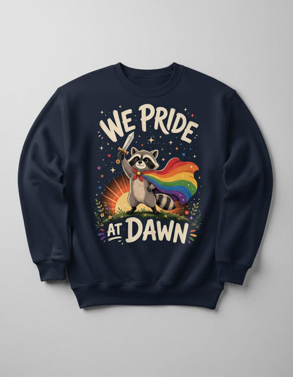 We Pride at Dawn Lgbtq Raccoon Sweatshirt - product mockup - Navy