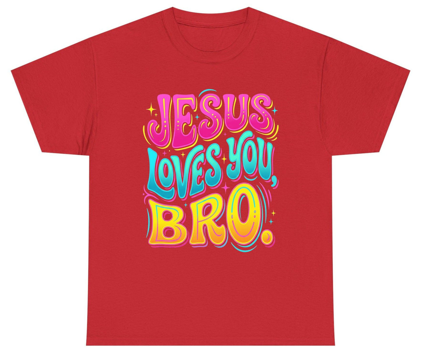 JESUS LOVES YOU BRO Retro Christian Youth T-Shirt - product mockup - Red