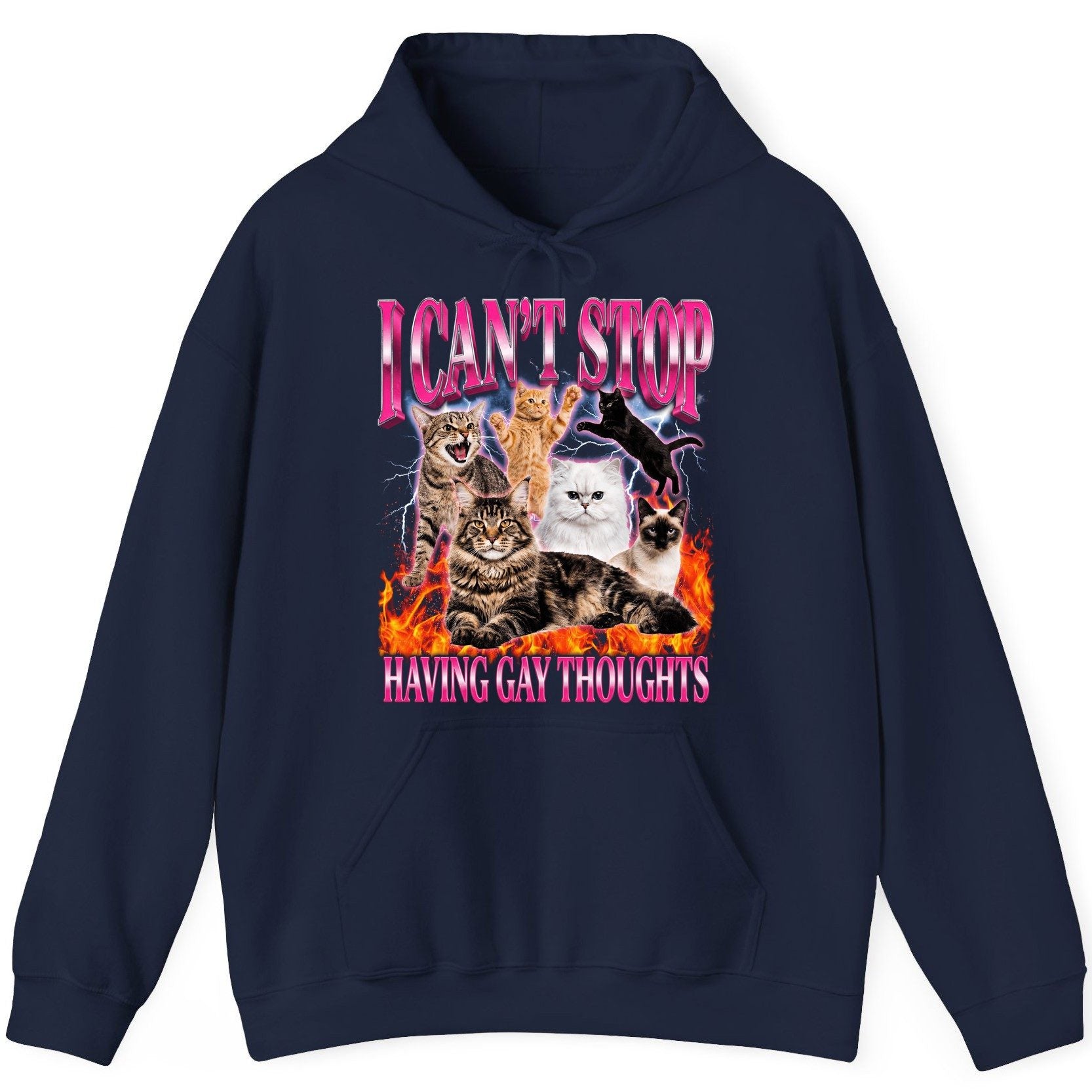 I Can't Stop Having Gay Thoughts cats Hoodie Navy product mockup