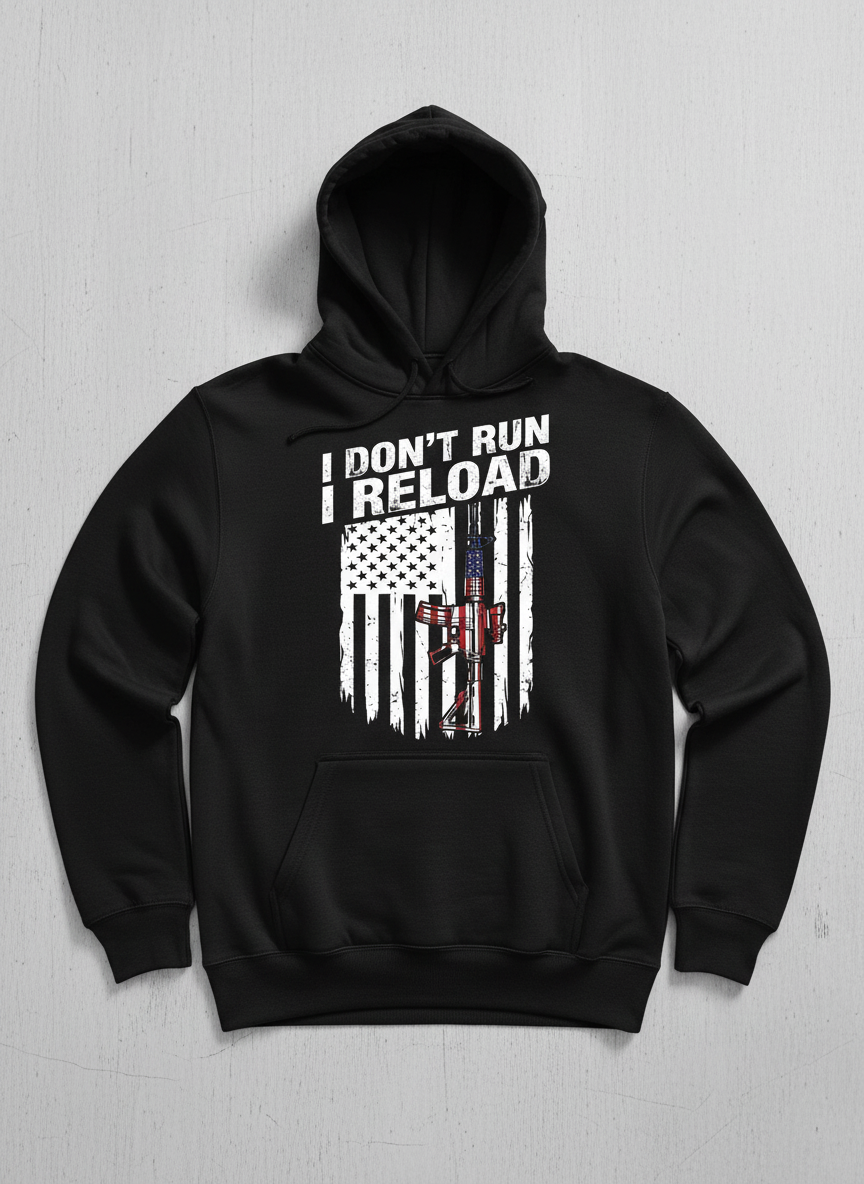 I Don't Run I Reload Patriotic American Flag Rifle Hoodie - Black