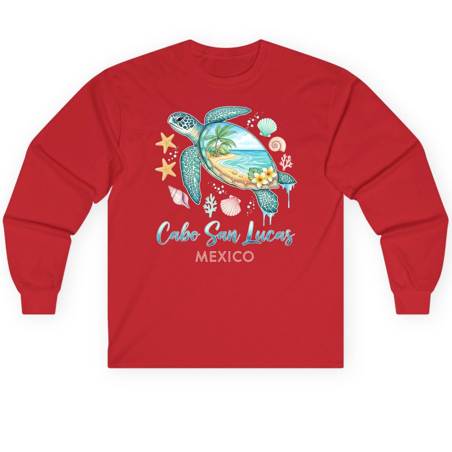 Cabo San Lucas Mexico sea turtle Long Sleeve Tee Red product mockup