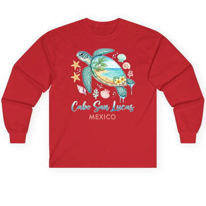 Cabo San Lucas Mexico sea turtle Long Sleeve Tee Red product mockup