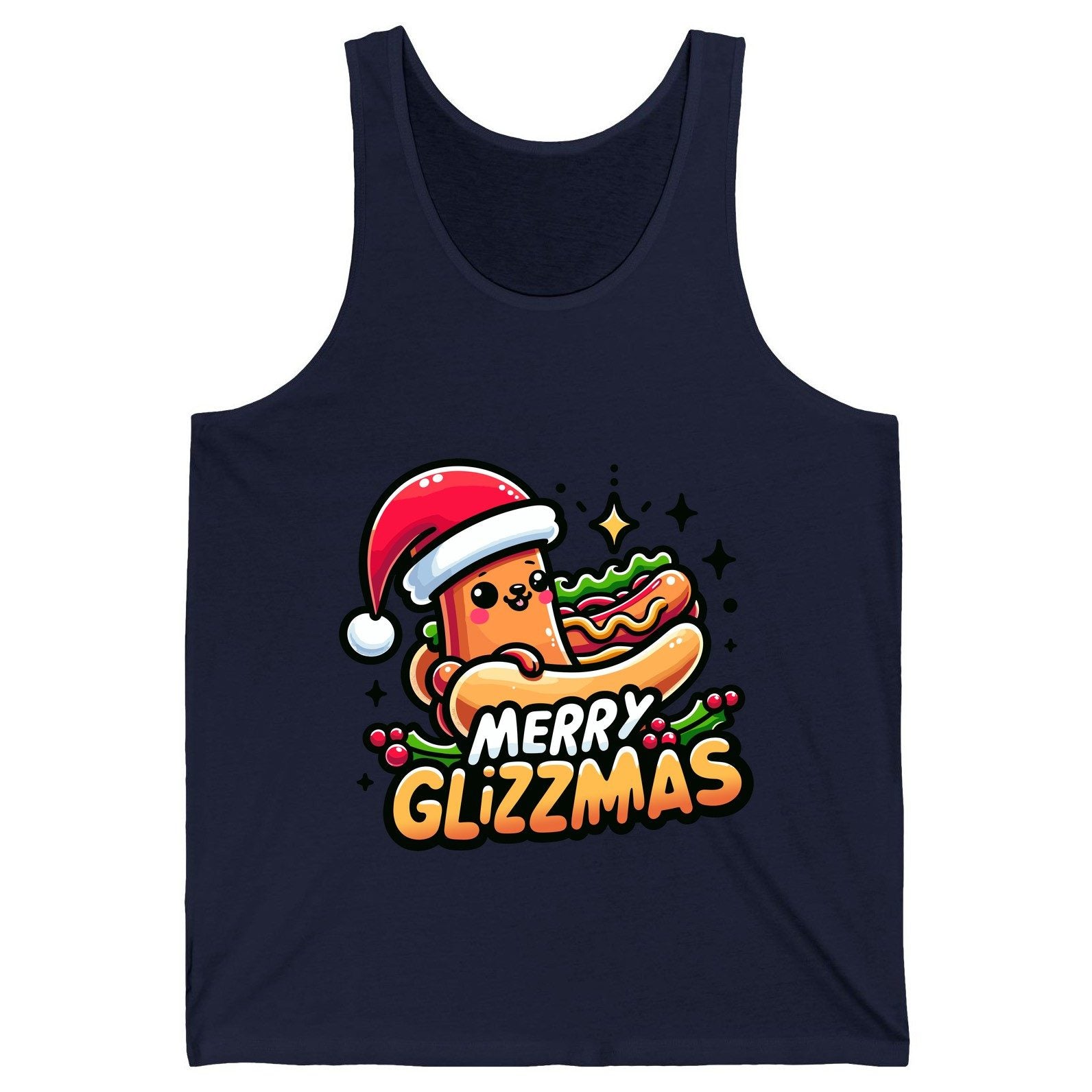 Merry Glizzmas hot dog Tank Top Navy product mockup