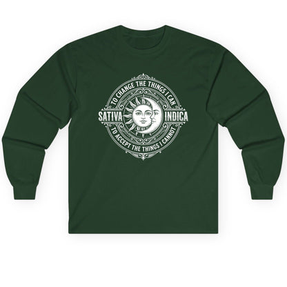 Sativa to Change the Things I Can Indica to Accept Long Sleeve Tee - product mockup - Forest Green