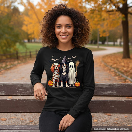 Cavalier Spaniel Halloween Dogs cavalier king charles spaniel Long Sleeve Tee Black lifestyle mockup