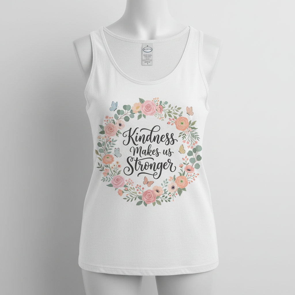Kindness Makes Us Stronger Floral Wreath Tank Top - White