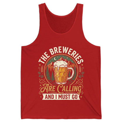 The Breweries Are Calling and I Must Go Funny Craft Beer Tank Top - product mockup - Red