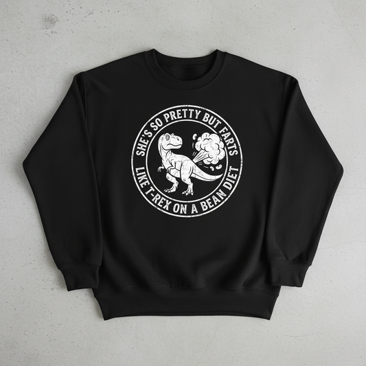 Funny Farting T-Rex On A Bean Diet Sweatshirt - Black