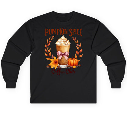 Pumpkin Spice Coffee Club pumpkin spice latte Long Sleeve Tee Black product mockup