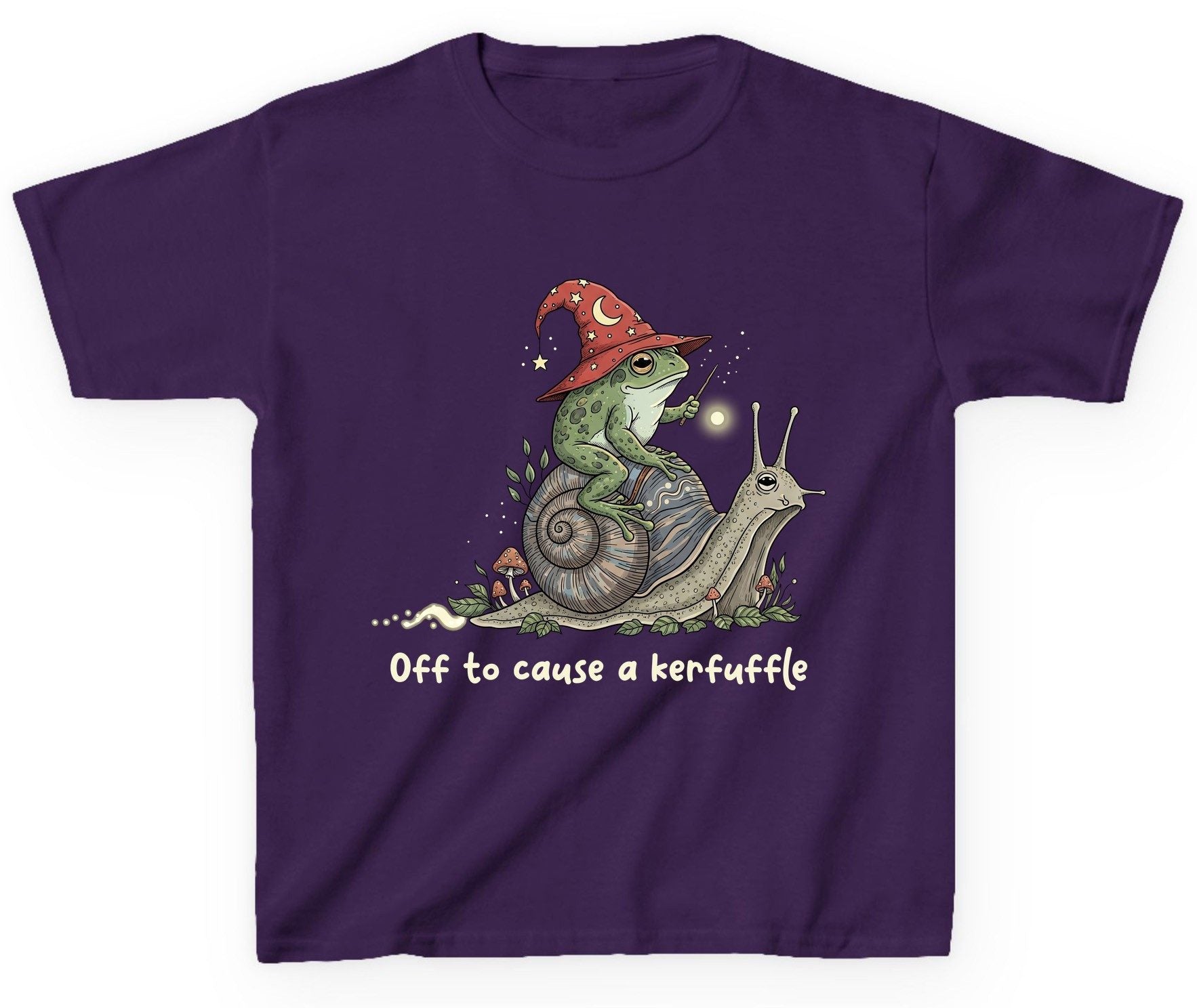 Off to Cause a Kerfuffle wizard frog Youth T-Shirt Purple product mockup