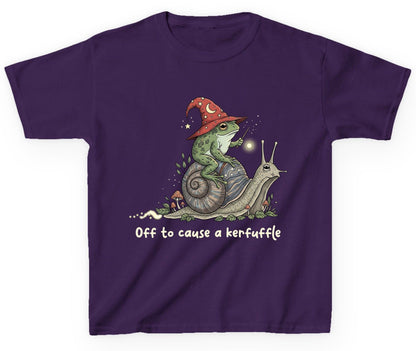 Off to Cause a Kerfuffle wizard frog Youth T-Shirt Purple product mockup