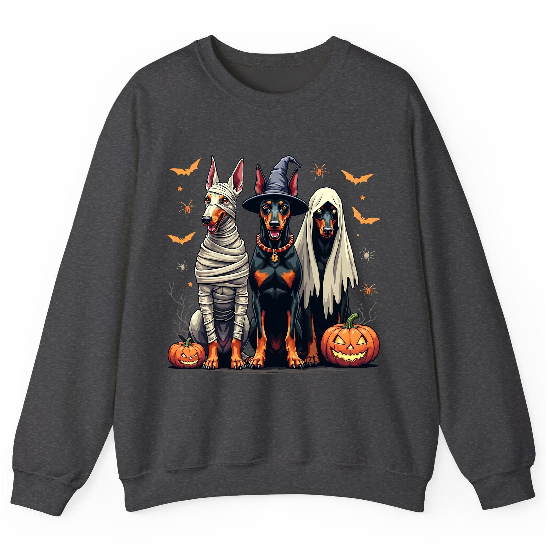 Halloween Doberman Trio doberman pinscher Sweatshirt Dark Heather product mockup