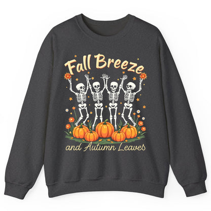 Fall Breeze and Autumn Leaves dancing skeletons Sweatshirt Dark Heather product mockup