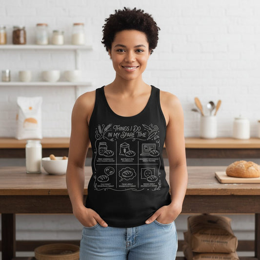 Things I Do in My Spare Time sourdough baking Tank Top Black lifestyle mockup