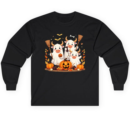Cute Ghost Cows Halloween cows Long Sleeve Tee Black product mockup