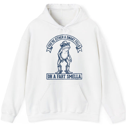 You're Either a Smart Fella or a Fart Smella cowboy frog Hoodie White product mockup