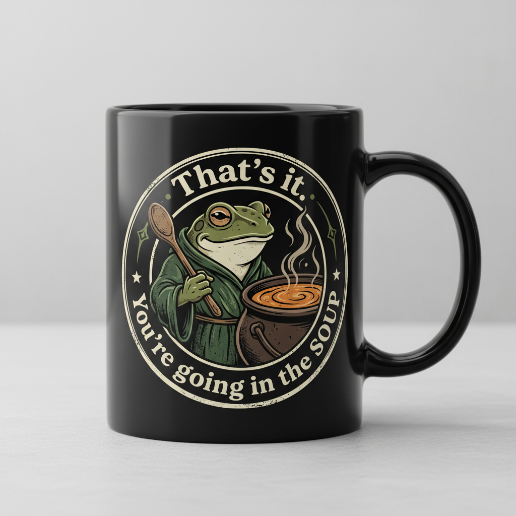 That's It You're Going In The Soup Frog Meme Black Mug - Black