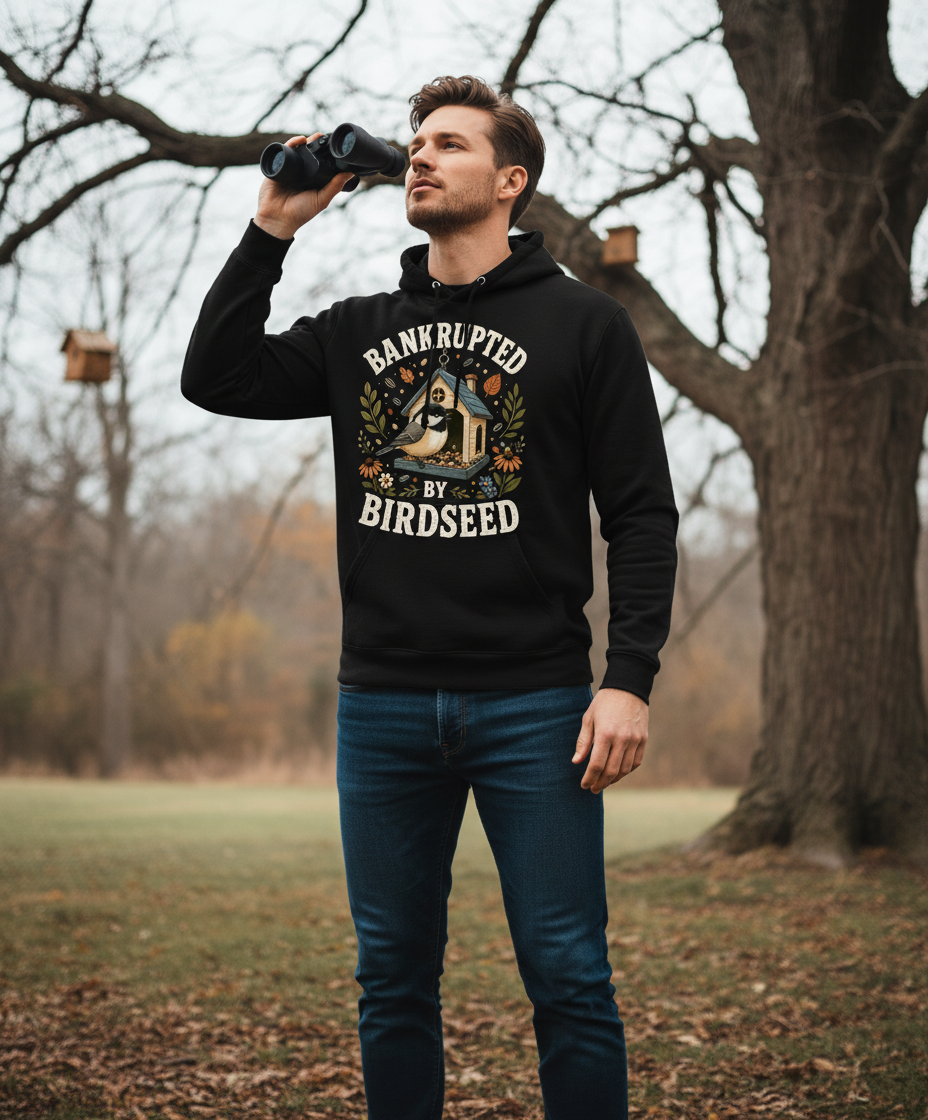 Bankrupted By Birdseed Funny Hoodie - lifestyle model mockup - Black