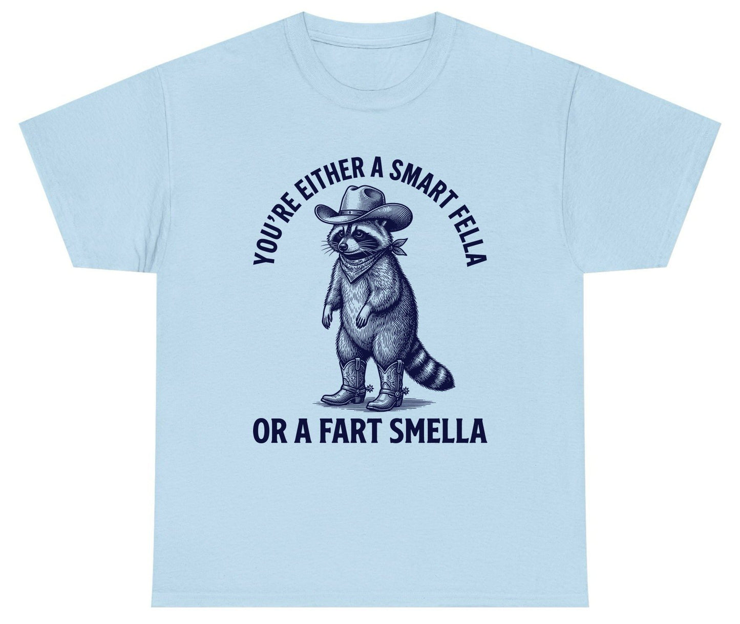 You're Either a Smart Fella or a Fart Smella cowboy raccoon Youth T-Shirt Light Blue product mockup