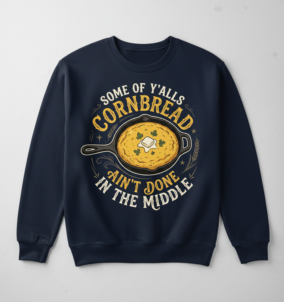 Funny Southern Saying Cornbread Ain't Done In The Middle Sweatshirt - Navy