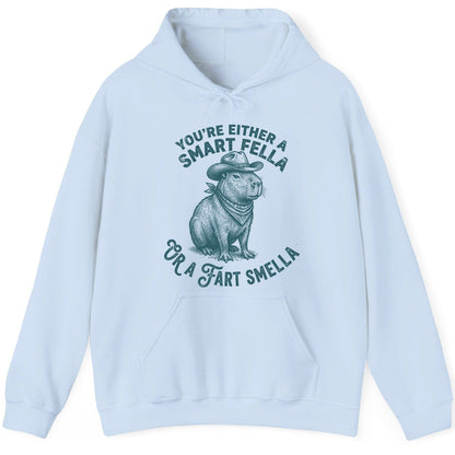 You're Either a Smart Fella or a Fart Smella capybara Hoodie Light Blue product mockup