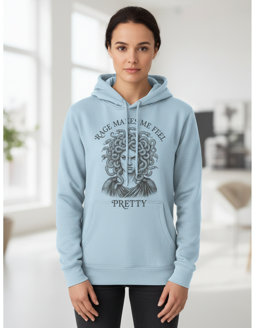Medusa Rage Makes Me Feel Pretty Greek Mythology Hoodie - Light Blue