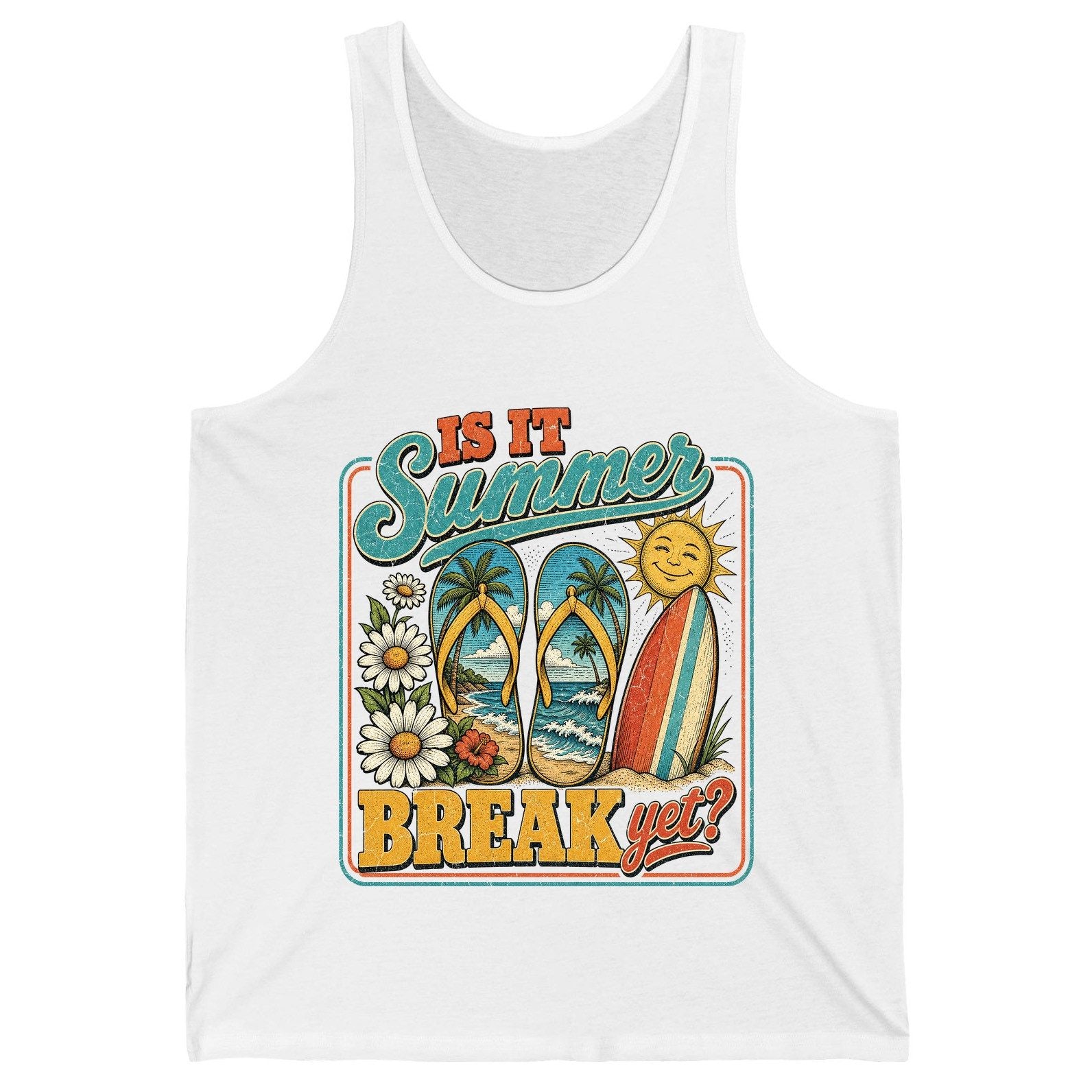 Is It Summer Break Yet Retro Vacation Tank Top - product mockup - White