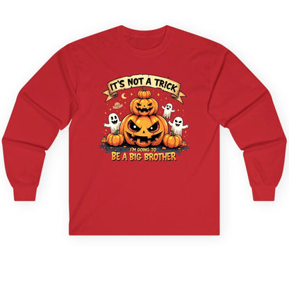 It's Not a Trick I'm Going to Be a Big Brother Halloween pregnancy announcement Long Sleeve Tee Red product mockup
